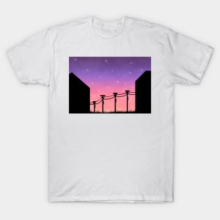 Cloudy skies, power lines, and fireflies T-Shirt